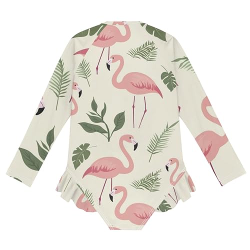 Girls One Piece Swimsuits Long Sleeve Swimsuit Zipper Bathing Suits Flamingo Palm Leaves Tropical2