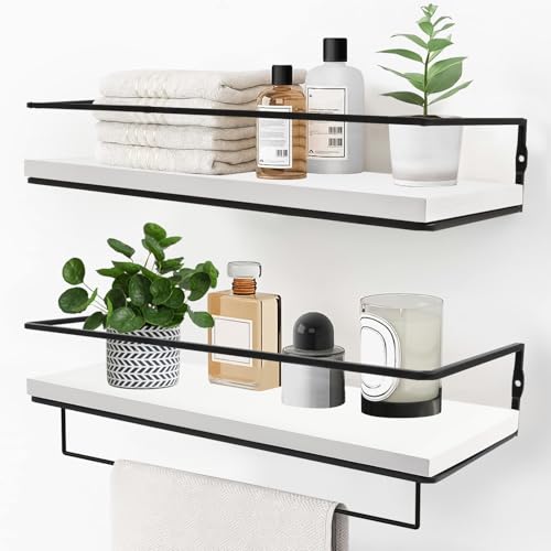 Qivine Estanteria Baño Madera, Rústicos Estante Baldas Pared Flotante, 40cm Estanterias Almacenaje Cocina para Dormitorio, Estantería Prateleiras Parede Arrumação Cozinha (Blanco)