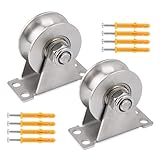 2PCS Groove Wheel Pulley, 304 Stainless Steel Pulley Blocks, Wall Mount Cable Pulley Wheel Duplex Bearings, Screws for DIY Gym Equipment Sliding Rolling Gate, Loading 850 lbs (48mm)