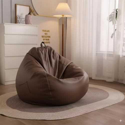 Image of Filled with Beans Faux Leather Bean Bag Chair | Premium Comfortable Durable Stylish Bean Bag for Adults & Kids | Perfect for Living Room, Bedroom, Gaming, Study & Home Decor (Brown, 4XL)