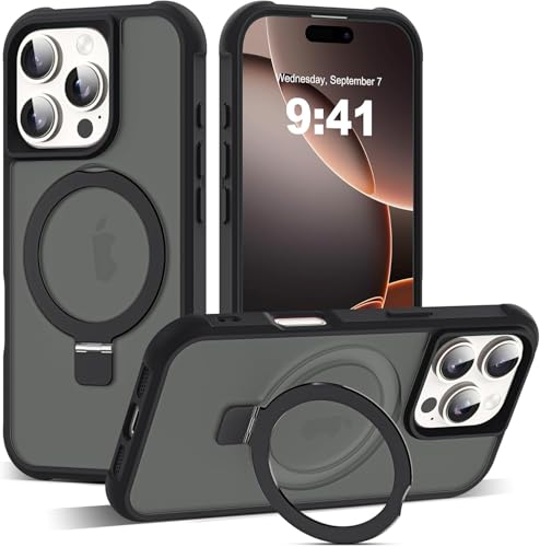 Image of iPhone 16 pro Magsafe Stand Case | Matte Design & 360 Protection | Military-Grade Apple iPhone 16 pro Cover | Ultra Premium - Black