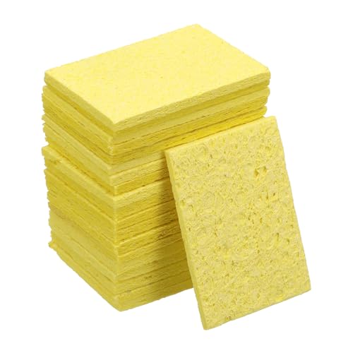 Image of uxcell Soldering Sponge 1.97 inch x 1.38 inch Rectangle Sponge Replacement Welding Soldering Iron Tip Cleaning Pads Soldering Iron Special High Temperature Sponge Yellow 20pcs