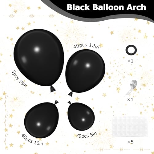 Ouddy Life 164Pcs Black Balloons Different Sizes 18" 12" 10" 5" - Matte Black Latex Balloon Garland Arch Kit for Halloween Birthday Party Wedding Bridal Baby Shower Anniversary Graduation Decorations - Image 3