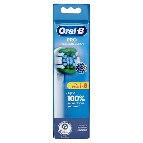Oral-B Pro Precision Clean Lot de 8 têtes de brosse à dents électrique en forme de X et poils coudés pour enlever la plaque dentaire en profondeur, blanc