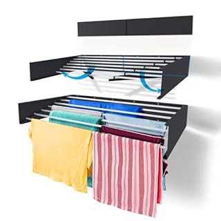 Step Up Séchoir vertical à linge - montage mural - extensible - séchoir à linge rabattable, pliable pour l'intérieur ou l'extérieur - design compact et peu encombrant, câble de 8,4 m (120 cm - Gris