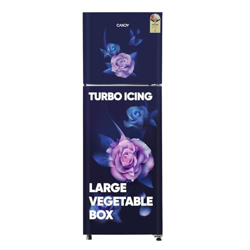 Image of Candy 240 L 2 Star Frost Free Double Door Refrigerator with Flower Pattern,Auto frost, large Fruit & Vegetable Space (Marine Blaze, CDD2652EMB)