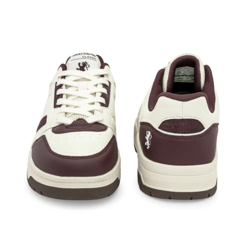 Image of Red Tape Men's Sneakers Maroon White Mesh Pu Round Toe Lace-Up Comfort Grip