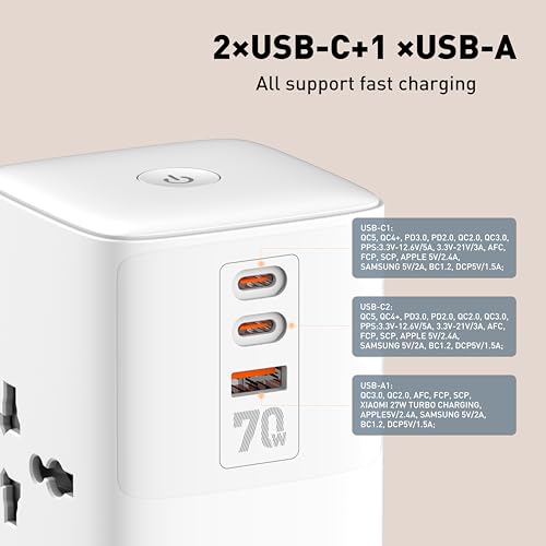 Image of Acer PowerHub Tower | AC Socket + 4 USB Ports (2 Type-C PD + 2 Type-A) | 70W Fast Charging, 2500W Output | Desktop Power Adapter | Surge Protection | Travel Ready | Overload Protection