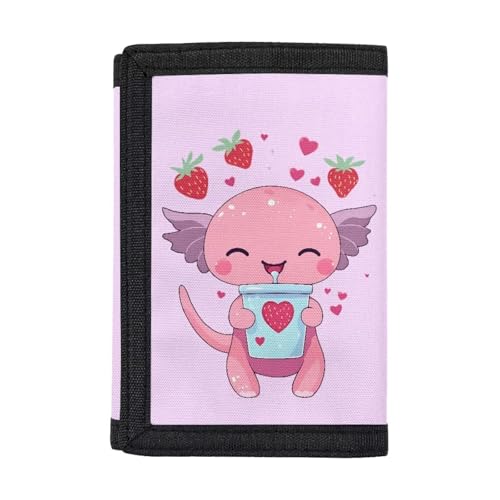 GIFTPUZZ Axolotl Cute Trifold Wallet for Women, Girls, and Kids - Cute Coin Pocket Novelty Wallet, Perfect Holiday Gift for Children Pink