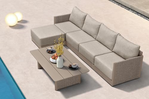 Image of PURPLE LEAF Santorini 6-PC Outdoor Sofa w /Coffee Table & Ottoman, Beige