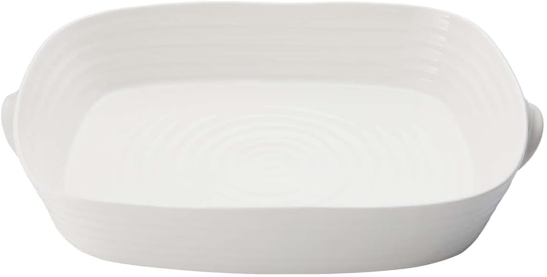 Portmeirion Sophie Conran Handled Roasting Dish, White Porcelain Bakeware - 15 x 11 Inch Rectangular 3 Quart Oven, Microwave, Freezer Safe Pan - Durable Cookware for Baking & Serving