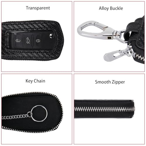LinsCraft Universal Premium Car Key Fob Case, Leather Key Fob Cover, Key Fob Protector, Car key fob holder for Remote Key Fob (Black)