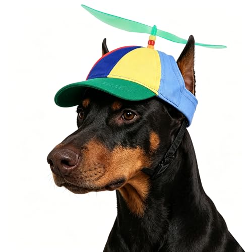Pet Dog Cute Propeller Baseball Hat Medium Large Dogs Funny Holiday Birthday Party Clown Cap Headband Adjustable Sun Beach Visor Rainbow Helicopter Hat Pet Halloween Cosplay Costume Photo Props