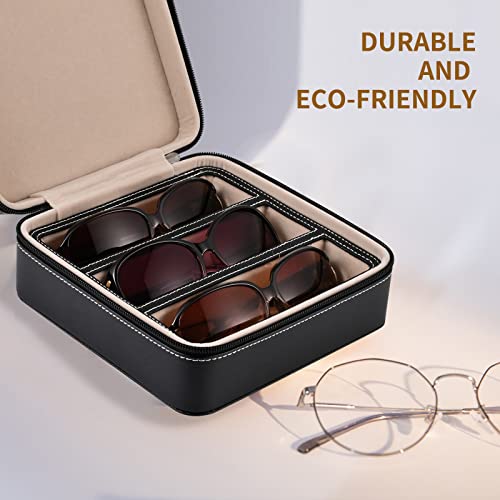 Image of ROSELLE Eyewear Travel Case for women men, Luxury leather 2 /3-Slot Eyeglasses Storage Box for Multiple Glasses and Sunglasses