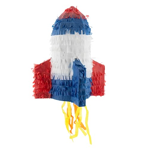 Party Factory Piñata fusée rouge/blanc/bleu, 30 x 40 cm, jeu de fête pour enfants, piñata à frapper, anniversaire d'enfant, décoration d'anniversaire