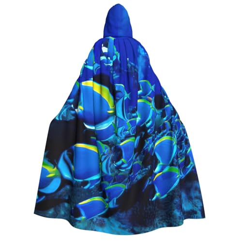 Cape à capuche pour adultes motif poissons bleus 190 cm de long en tissu imprimé