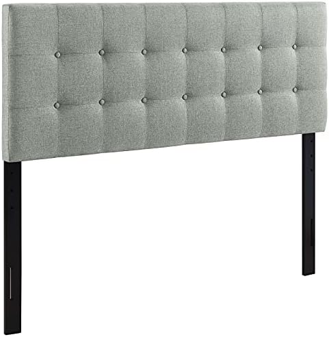 Modway Emily Tufted Button Linen Fabric Upholstered Full Headboard in Gray