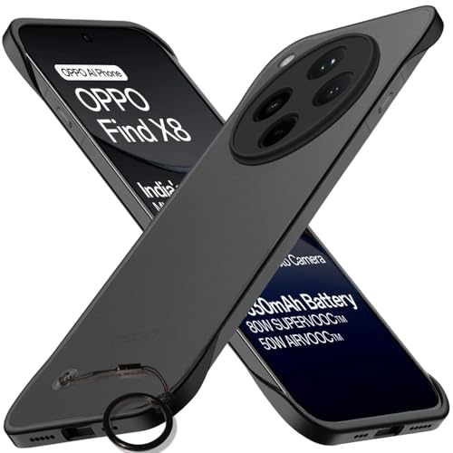 Image of TheGiftKart Hybrid Ultimate Slim Back Case Cover for Oppo Find X8 5G | Camera & Screen Protection | Frosted Matte Translucent Hard Back Case Cover for Oppo Find X8 5G (PC & TPU, Black Bumper)