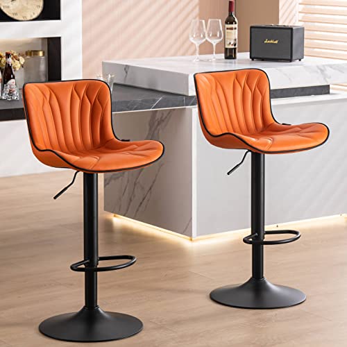 Younike Bar Stools Set Of 2 Swivel Barstools Pu Leather Adjustable Padded Wing Back Counter Stools For Breakfast, Orange, 3-5 Mins To Assemble, Loads 300Lbs #TOP19