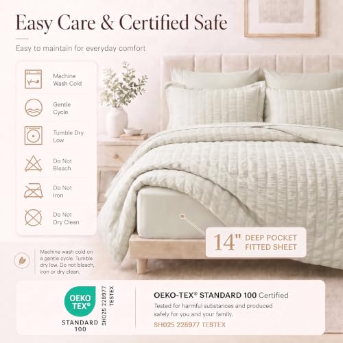 Image of CozyLux Twin Comforter Set, 5 Pieces Beige Seersucker Bed in a Bag