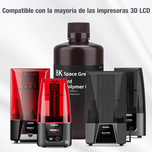 Resina 3D ELEGOO UV Rápido 405nm para Impresoras LCD Saturn - Gris Espacial 1000g - Fernando Cortés