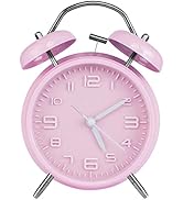 PILIFE 4" Non-Ticking Vintage Classic Bedside/Analog Alarm Clock with Backlight,No Snooze,Battery...