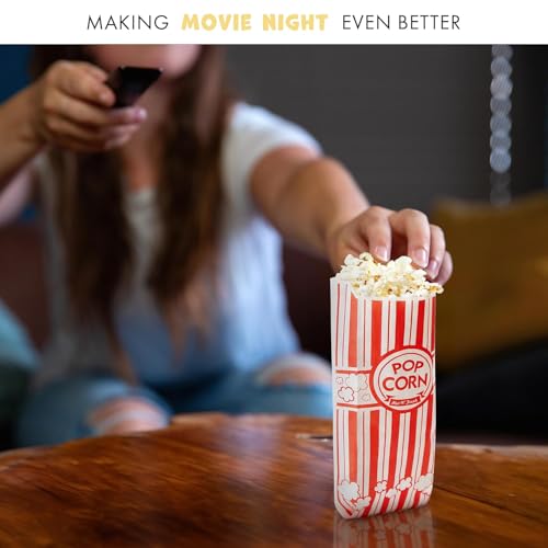 Image of Alitte Paper Popcorn Bags (100-Pack) 1 oz Individual Servings - Leakproof Bottom, Holds 4 Cups of Popcorn - Classic Red and White Stripes, for Movie Night, Carnival, Party, Theater, and Snack Bars