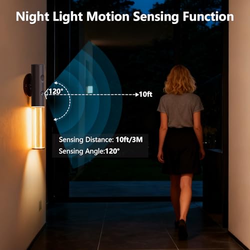 Image of 2Pack Motion Sensor LED Night Lights, Rechargeable Battery Operated Indoor Smart Motion Detector Nightlights with 3 Modes&3 Brightness, Auto Body Sensor Dimmable Wall Lamps for Closet Stairway Cabinet