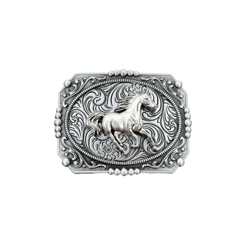 WEIJFRFJ 1PC Western Cowboy Retro Antique Golden Horse Engraved Pattern Fashion Versatile Belt Buckle Men's Accessories(GRAY)