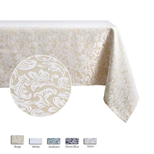Maxmill MM-DOVE-BEIGE-52X70 Jacquard Table Cloth Damask Pattern Spillproof Wrinkle Resistant Heavy Weight Soft Tablecloth thumb #3