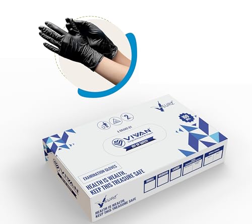 Image of Black Nitrile Gloves, Disposable, Heavy Duty, Powder Free, Latex Free, Large Size, Food Safe, Textured Grip (LARGE)