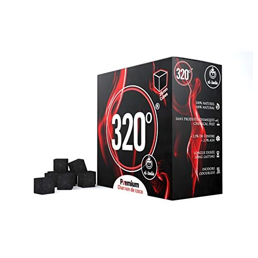 320° 4kg Carbone Naturale di Noce di Cocco (26mm Cubes) per Barbecue e Narghilè, Shisha, 4 kg