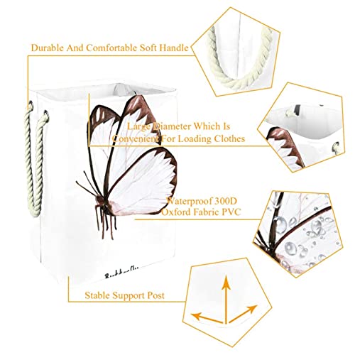 Panier à linge avec poignée marron au design délicat de papillon-01 - 6
