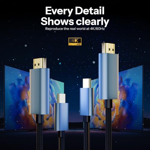 Image of Basesailor HDMI to USB-C Cable 1.5M (4.9ft), 4K UHD Type-C to HDMI Adapter Cable for Monitor & TV, USB C to HDMI Cable for Laptop /Phone, HDMI Cable Type C USB Connector Compatible Devices by AIL-KIN