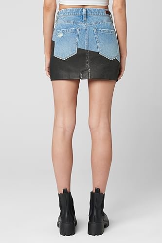 [BLANKNYC] Womens Vegan Leather and Denim Mini Skirt3