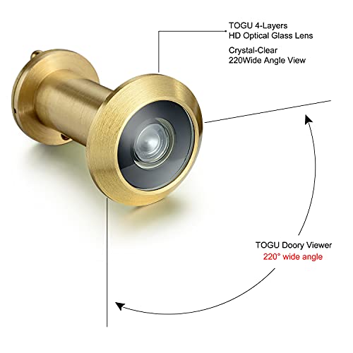Image of TOGU TG2614YG-SC Brass UL Listed 220-degree Door Viewer with Heavy Duty Privacy Cover for 1-3 /8 inch to 2-1 /6 inch Doors, Brushed Satin Gold Finish