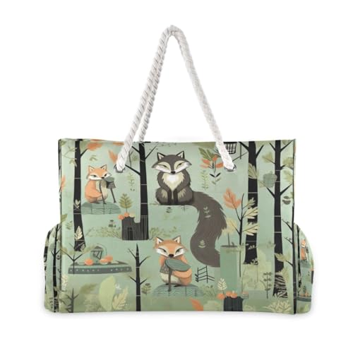 Cute Fox Animal Beach Bag & Travel Tote Bag Large Sandproof Wet Pouch for Gym Travel, Lightweight Outdoor Bag2