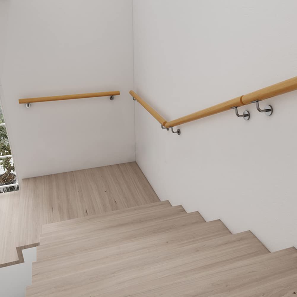 Corrimano in Legno Massello Ringhiera per Scale Antiscivolo di Sicurezza Kit Completo Moderno Passamano per Interni,Corrimano per Giardino di Casa (60cm)
