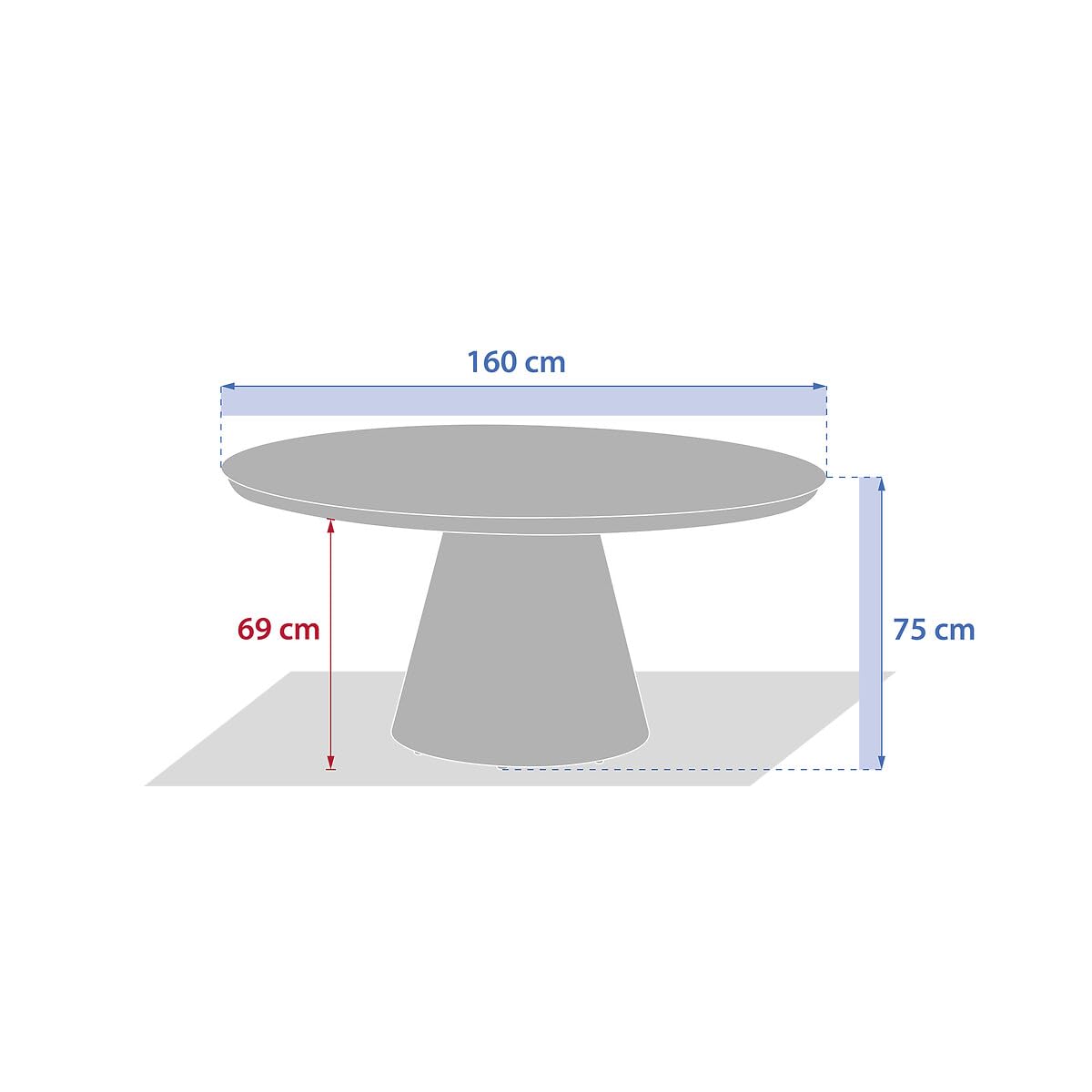 Hespéride - Mesa Redonda de jardín Yconia de Arcilla - 8 plazas - Aluminio con Revestimiento epoxi antioxidante - Mobiliario de Exterior para terraza, balcón y Patio | Antioxidación. Para Jardín, Terraza, Balcón.
