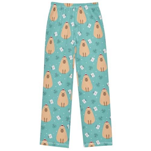 Boy's Pants Merry Christmas Capybara Gift Blue Jogger Pants Elastic Long Bottoms Trousers with Pockets 6-14 Years