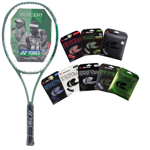 Yonex Percept 97 Olive Green Tennis Racquet, Flexible Racquet with Precision and Feel - Strung with Your Choice of SOLINCO String and Tension (4 1/4)