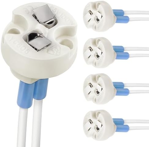 DiCUNO G4, GU5.3 Bi-Pin Ceramic Base Socket, with Wire Connector, 5-Pack