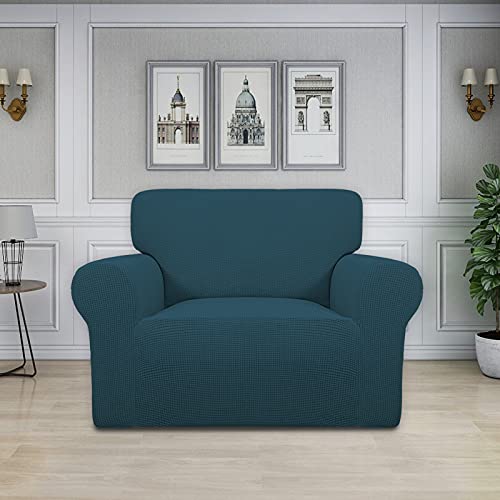 Image of Easy-Going Stretch Oversized Chair Sofa Slipcover 1-Piece Couch Sofa Cover Furniture Protector Soft with Elastic Bottom for Kids Spandex Jacquard Fabric Small Checks Deep Teal