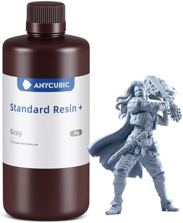 ANYCUBIC Standard 3D Printer Resin Plus, 405nm SLA Fast UV-Curing Resin, High Precision & Rapid Photopolymer for 8K/14K/16K Capable LCD/DLP/SLA 3D Printing (Gray, 1000g)