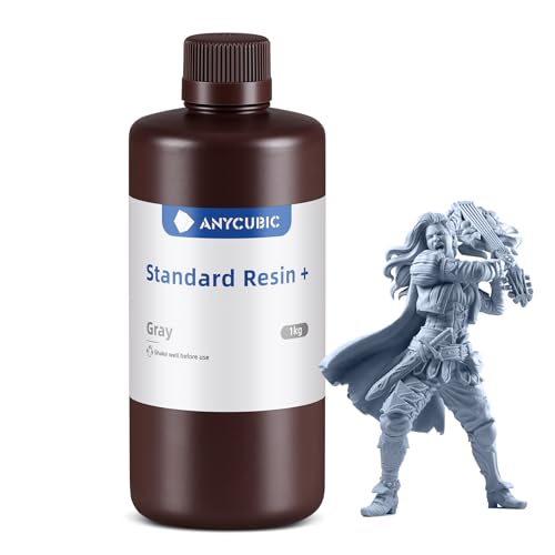 ANYCUBIC Standard 3D Printer Resin Plus, 405nm SLA Fast UV-Curing Resin, High Precision & Rapid Photopolymer for 8K/14K/16K Capable LCD/DLP/SLA 3D Printing (Gray, 1000g) Gray 1kg