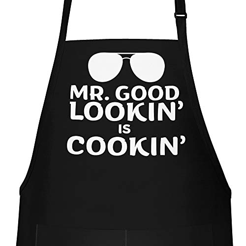 Apron Daddy Funny Apron For Men - Mr Good Lookin Is Cookin - Adjustable Large 1 Size Fits All - Poly/Cotton Apron With 2 Pockets - Bbq Gift Apron For Father, Husband, Chef #TOP1