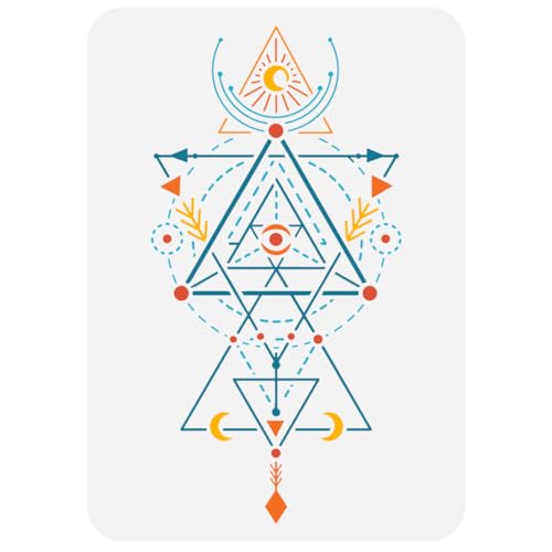 FINGERINSPIRE Sacred Geometry Stencil for Painting 21x29.7cm Large Geometric Figures Drawing Template Hollowed Sun Moon Eye Painting Stencil Reusable Religion Theme Template for Home Decoration