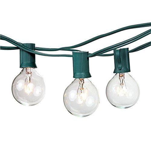 Bella Inizio G40 Clear Globe String Light Bulbs with 25 Clear Bulbs Best Outdoor Bistro Lights, Garden Party, Backyard Patio Lighting. (Green)