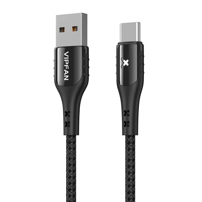 VIPFAN USB to USB-C Cable VFAN Colorful X13 3A 1.2m Black with Charge Indicator