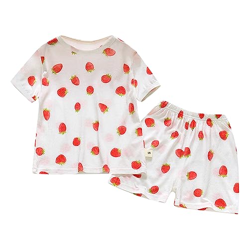 Toddler Baby Cotton 𝐏ajamas Short Sleeve 𝐏a𝐣ama Set for Boys Girls Cute Crewneck Tops and Shorts Sl𝐞epwear Outfits